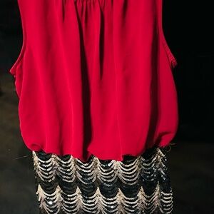 Crystal Doll Red and Black Sequin Pencil Skirt